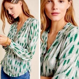 Maeve by Anthropologie Festive Tree‎ Blouse - Novelty Christmas 4